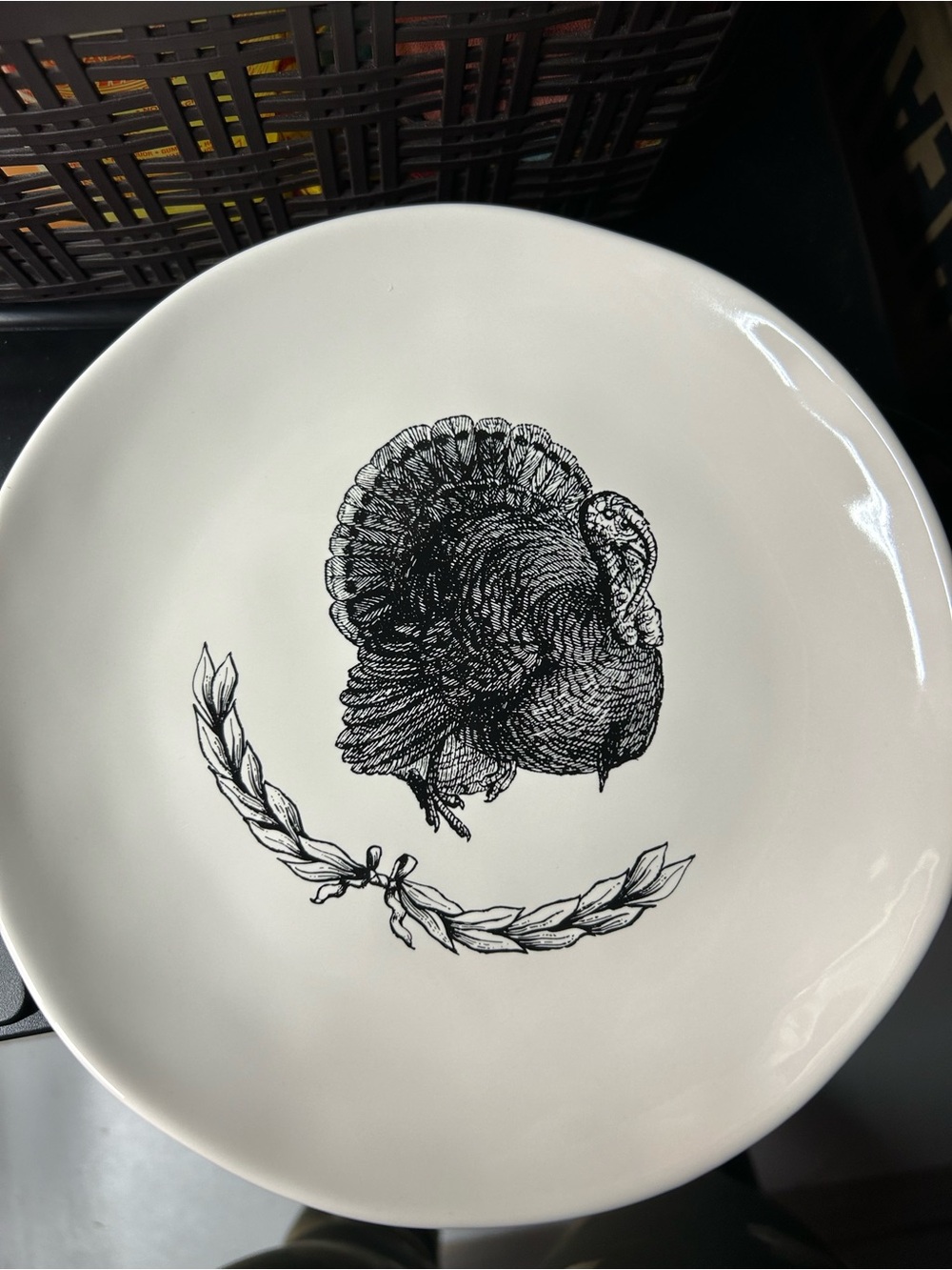 White Ceramic Plate with Black Turkey Illustration - Home Dining